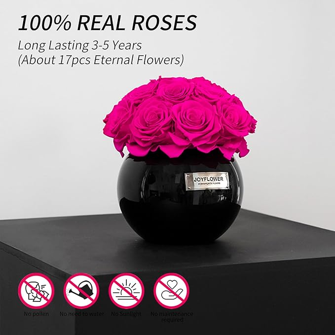 JoyFlower Preserved Flowers in Vase for Home Decor, Eternal Flower Real Roses with Glass Vase for Wedding House Bedroom Dining Living Room Office Table Centerpiece Decoration, Housewarming Party Decor