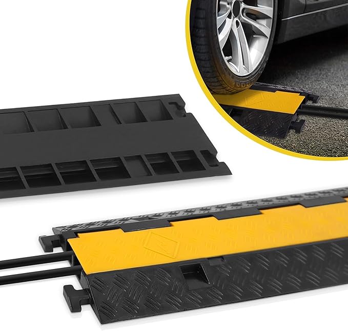 Pyle Durable Cable Ramp Protective Cover - 2,000 lbs Max Heavy Duty Hose & Cable Track Protector w/ Flip-open Top Cover & 2 Channel Groove Design - Cable Concealer for Outdoor & Indoor Use