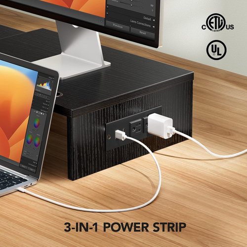 HUANUO Dual Monitor Stand - Adjustable Height & Angle with USB Ports | Desktop Riser for PC & Laptop (Black)