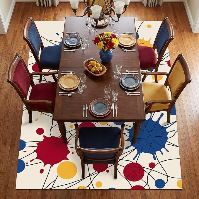 5x7 Modern Abstract Design Area Rugs for Living Room, Colorful Paint Splatter Washable, Non-Slip Soft Short Pile Carpet for Kids Room, Bedroom & Playroom