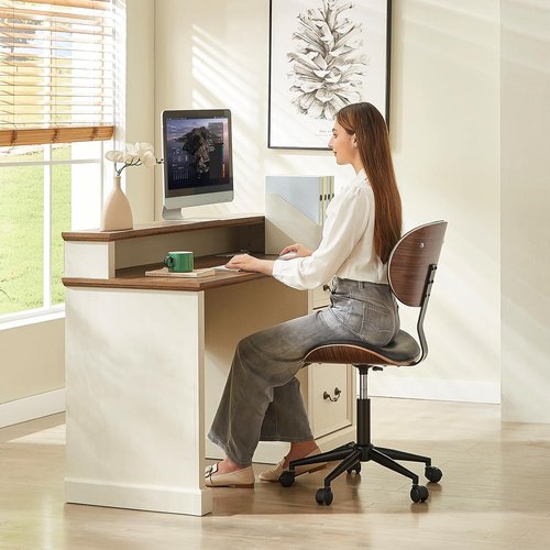Bestier Small Office Chair - Armless Desk Chair with 360° Swivel & Bentwood Back Support | Height Adjustable, Black PU Leather for Small Spaces