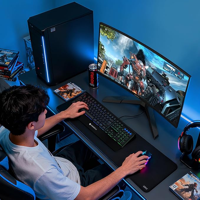 KOORUI 27 Inch Curved Gaming Monitor, Full HD 1080p 1500R 180Hz Computer Monitor, 99% sRGB, Adaptive Sync, Display Port 1.2x1 & HDMI 2.0x2, Eye Care, VESA Compatible, Black 27E6CA