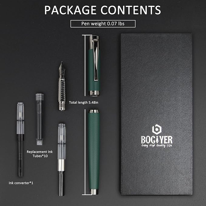 BOCIYER Luxury Fountain Pen Set,Ink Pen for Smooth Writing,Medium Nib,Includes 10 Ink Cartridges&Ink Converter,Best Pen Gift Case for Men & Women,fancy,calligraphy,Executive,Office pen-Blue