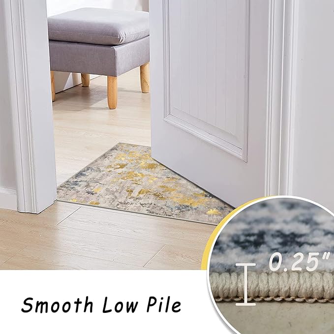 vivorug Washable Rug, Ultra Soft Area Rug 8x10, Non Slip Abstract Rug Carpet, Stain Resistant Rugs for Living Room Bedroom, Modern Fluffy Rug (Grey/Mustard, 8'x10')