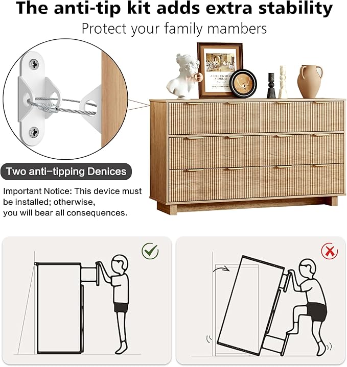 54.72" Modern Chest of Drawer, 6 Deep Drawers,Clothes Organizer,Large Storage Cabinet for Living Room, Bedroom,Dresser TV Stand, Wood Drawer Organizer for Living Room, Hallway, Timber