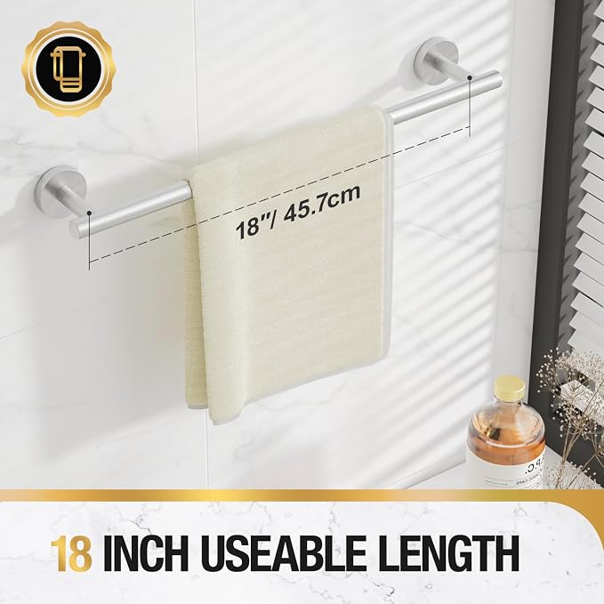 HITSLAM Brushed Nickel 18 Inch Towel Bar for Bathroom, SUS304 Stainless Steel Bathroom Towel Rack Wall Mounted, Modern Home Decor Bath Towel Holder with Hardware Accessories (Total Length 19.8 Inch)