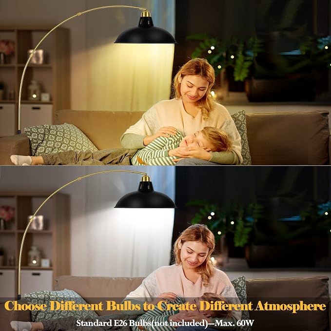 FILIYANO Arc Floor Lamp for Living Room, Marble Base Standing Lamp - Black Gold Floor Lamps with 360° Rotatable Arm, Industrial Tall Lamp Metal Material, Reading Lamp for Bedroom Couch Sofa Desk