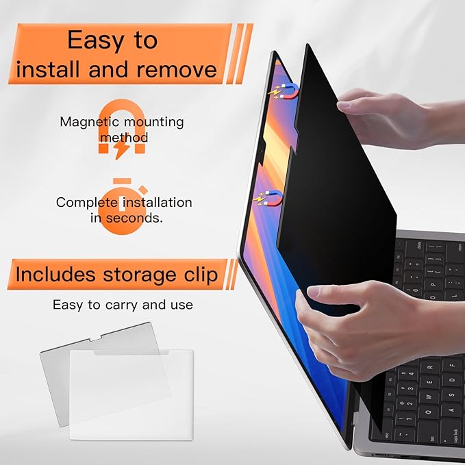 Magnetic 360° Privacy Screen for MacBook Pro 14 Inch (2021-2025, M1, M2, M3, M4, M5 Pro, Max), Removable Anti Glare Blue Light Filter, 4 Way Anti Spy Black Protector for Mac Pro 14In Laptop Computer