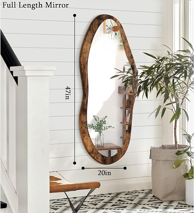 AAZZKANG Large Mirrors with Wood Framed 47"x20" Vintage Irregular Wall Mirror Full Length Asymmetrical for Bathroom Bedroom Living Room Entryway