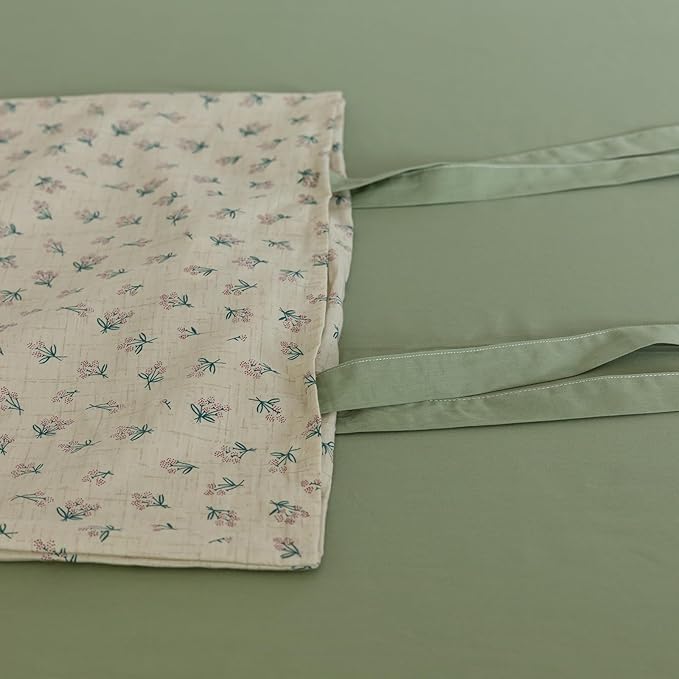 Vintage Green Floral Comforter Set King Aesthetic Flower Printed Floral Bedding Comforter Set Garden Style Botanical Comforter with 2 Bow Ties Pillowcases Soft Fluffy Farmhouse Bedding Set King