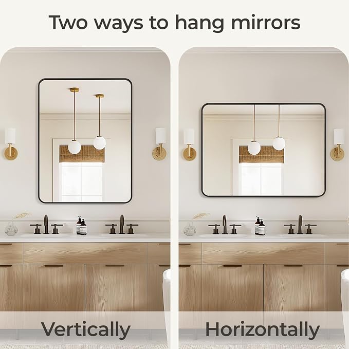 USHOWER Black Bathroom Mirrors for Over Sink 30 x 40 Inch, Metal Frame Rectangle Vanity Mirror, Modern Farmhouse, Wall Mounted for Bedroom, Living Room, Entryway Remodel & Upgrade