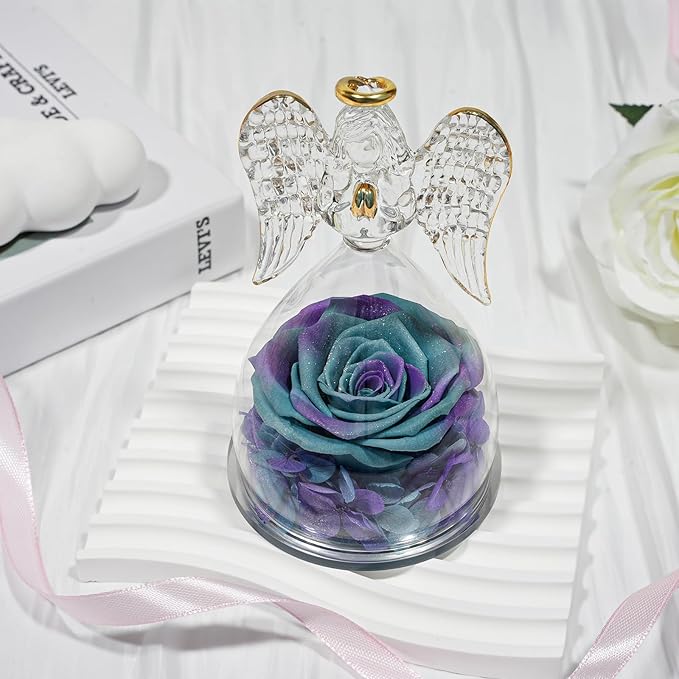 Sunia Preserved Flower Rose Gift for Women - Mother's Day Birthday Gifts for Mom Wife Grandma, Glass Angel Figurines Forever Real Roses Gifts for Her Valentine Day Thanksgiving﻿ (Starry Sky)