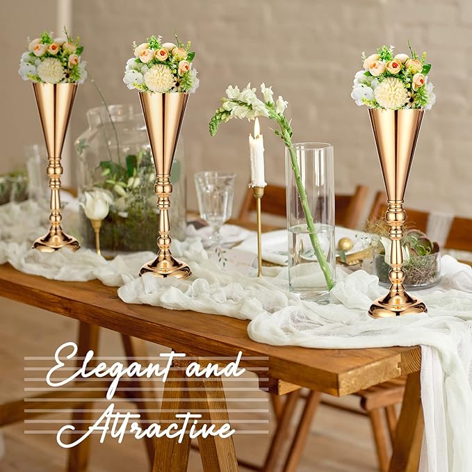 6 Pcs Flower Trumpet Gold Vase Tabletop Centerpiece Gold Tall Flower Vases Bulk Wedding Table Decorative Centerpiece Table Decorations Arrangements for Floral Party Anniversary Birthday(L)