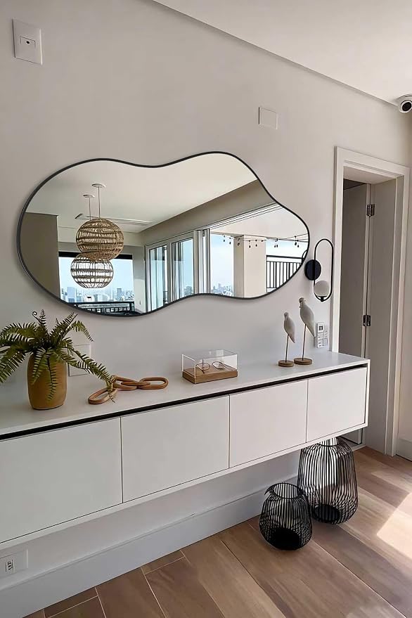 Irregular Wall Mirror 24×40 Inch Wall Mirrors Decorative Black Modern Asymmetrical Abstract Mirror for Bathroom Bedroom Living Room Entryway Hallway