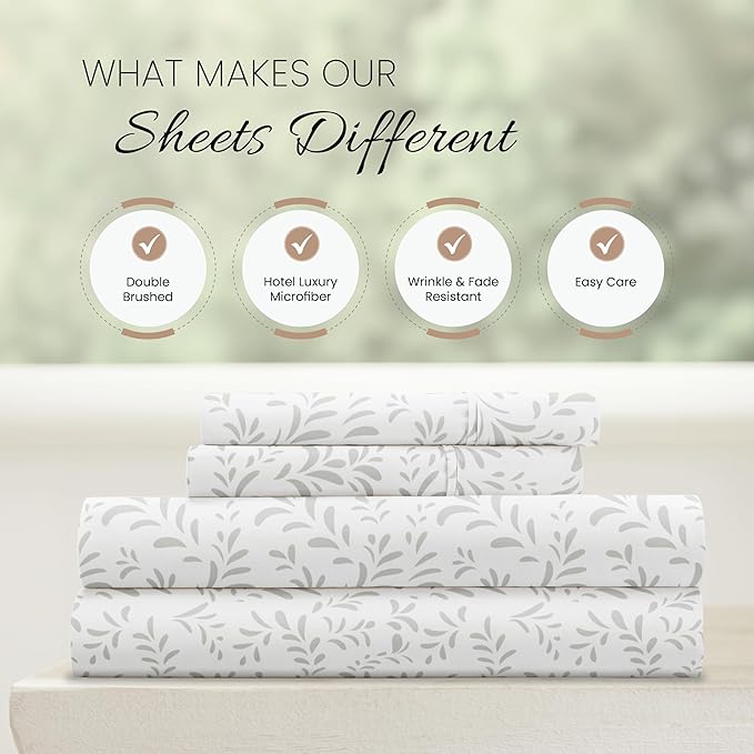 Linen Market 4 Piece California King Bedding Sheet Set (Gray Vines) - Sleep Better Than Ever with These Ultra-Soft & Cooling Bed Sheets for Your Cal King Size Bed - Deep Pocket Fits 16" Mattress