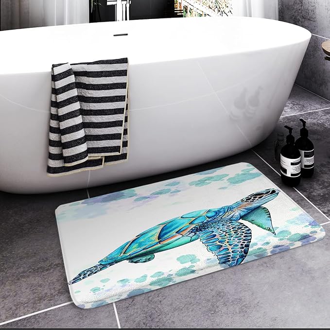 Britimes Bath Mat for Bathroom sea Turtle Washable Floor Rug Carpets Floor Mat Bathroom Decorations 18x30 inches for Kitchen Bedroom Indoor
