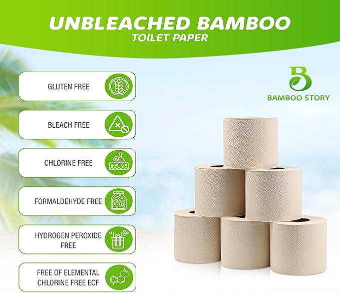 Eco Toilet Paper, 12 Rolls, 3-Ply, 300 Sheets, 100% Unbleached Bamboo, Chemical-Free, PFAS-Free, Vegan, Plastic-Free, Plant-Based Tissue, FSC Certified, Gentle, Strong & Sustainable (12)