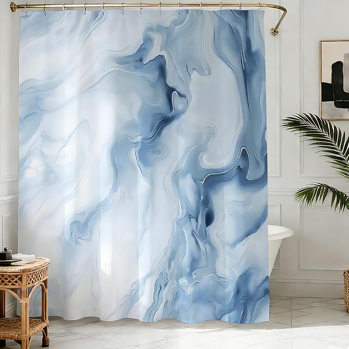 Mocsicka Shower Curtains for Bathroom, Blue Marble Shower Curtain for Bathroom, Abstract Blue and White Shower Curtain Modern Art Decor Waterproof Bath Curtain for Modern Bath Decor, 72 X 72 Inch