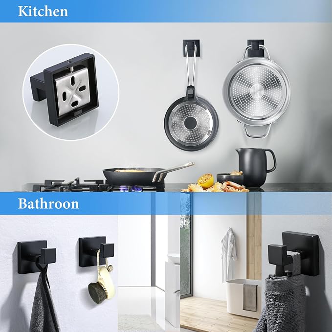 6-Piece Black Bathroom Hardware Set 23.6 Inch Towel Bar Set Double Towel Bar Towel Ring Coat Hook and Toilet Paper Holder with Shelf Wall Mounted Stainless Steel Bathroom Accessories Set