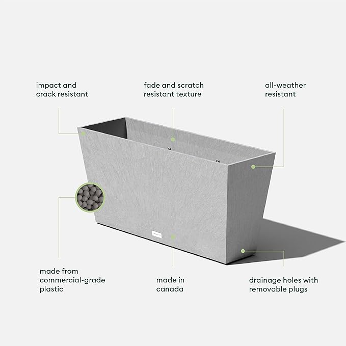 Veradek Midori Long Trough Planter (Light Grey, 31 inch - 2 Pack with 2 Saucer Trays)