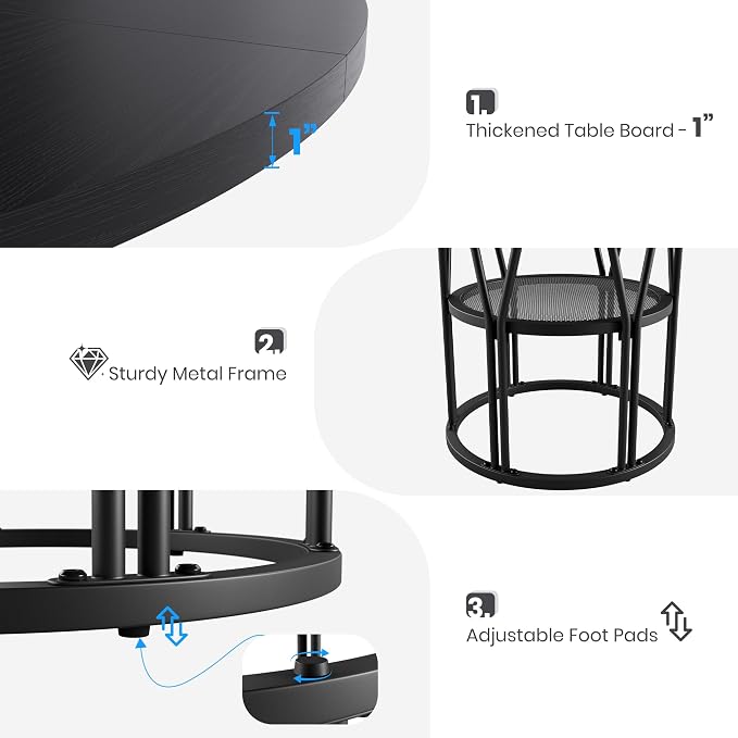 Garvee Round Dinning Table for 4-6 - 47" Circle Dinner Table with Storage Shelf & Sturdy Metal Frame, Modern Breakfast Tea Desk for Kitchen, Living Room, Apartment, Office, Black