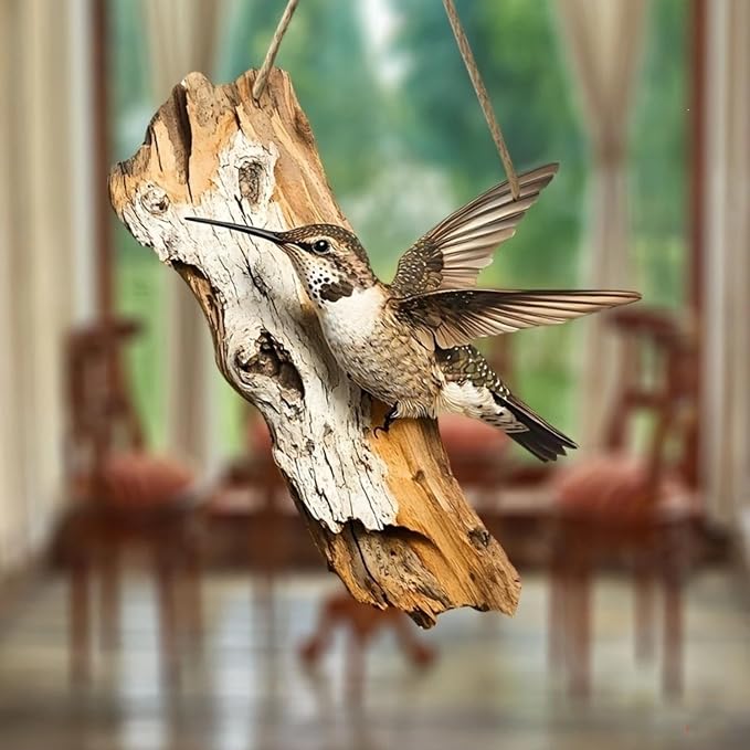 DLIGGSAHN Rustic Wooden Bird Wall Decor, Natural Wood Bird Nest Hanging Ornament, Farmhouse Style Wall Art for Home, Porch, Patio & Bathroom