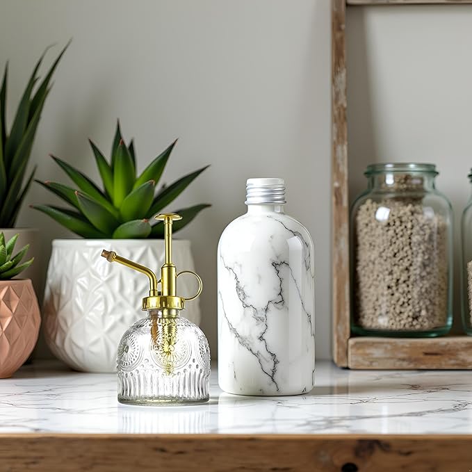 Glass Plant Mister Spray Bottle, 230ML Vintage Plant Spritzer, Succulent Watering Bottle Glass with Top Pump, Small Plants Sprayer Watering Can for Indoor Outdoor House(Clear)