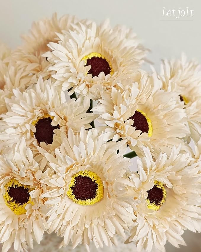 Letjolt Artificial Gerbera Daisy Flowers African Daisy Beige Silk Flowers Home Decorations Faux DIY Bouquet for Wedding Engagement Centerpieces Arrangements