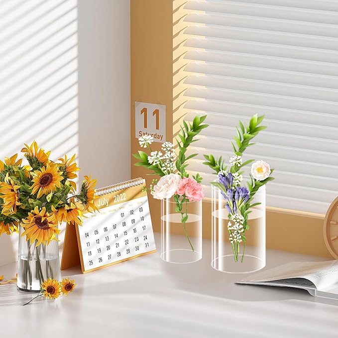 48 Pack Acrylic Cylinder Vases 4,6,8 10 Inch Tall Clear Acrylic Flower Vase Bulk Floating Candle Holders Cylinder Plastic Vases for Centerpiece Table Wedding Home