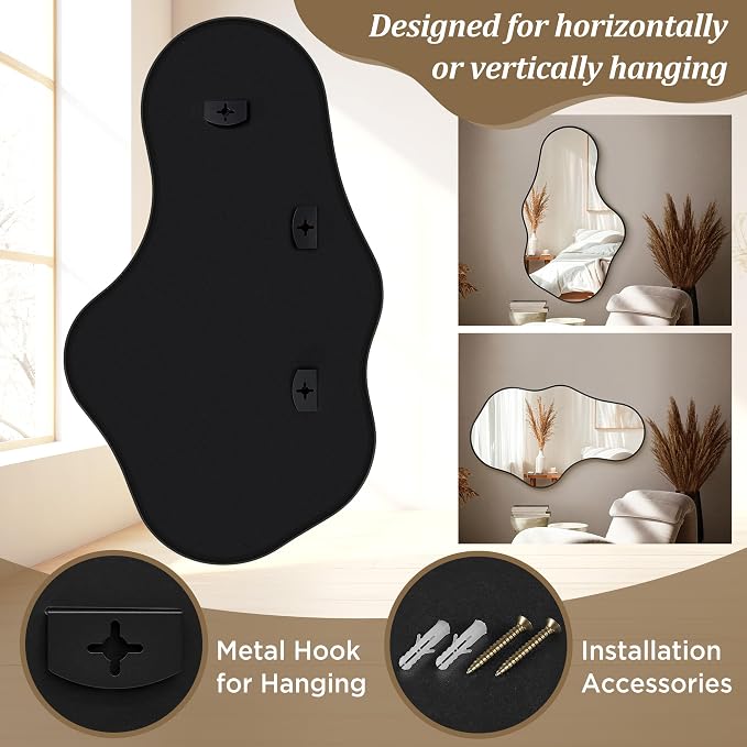 Dorlicecass Irregular Wall Mirror - Wall Mirrors Decorative 24"x 40" Asymmetrical Abstract Mirror Aviation Aluminum Alloy Frame Unique for Bathroom, Bedroom, Living Room, Cloakroom, Entryway Black