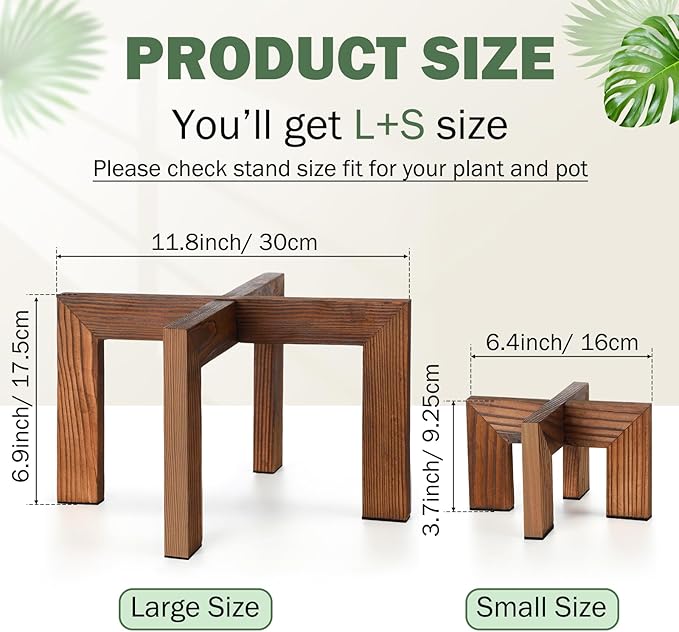 Wonderjune 2 Pcs Wood Plant Stands Indoor Mid Century Modern Holders for Plants Wooden Flower Stands, Boho Rustic Wooden Stool for Plant Pot Holder(Large Fit 5-15 Inch Pot, Small Fit 3-8.2inch)