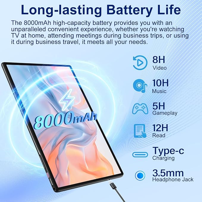 SUAAT Android 15 Tablet 30GB RAM 128GB ROM 1TB Expand, 10.1 Inch Tablets with Keyboard Mouse, Octa-Core, 8000mAh, HD IPS Display, 5G WiFi BT 5.0 GPS, Widevine L1, Gemini AI, Dual Camera - Black