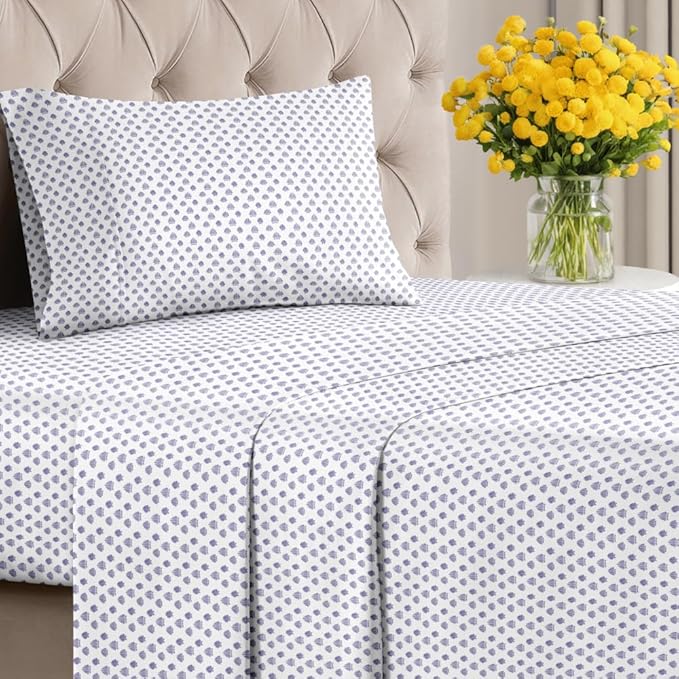 Coastal Bed Sheets - 1 Flat & 1 Fitted Sheet & 1 Pillowcase w/ Deep Pockets - Cozy, Wrinkle & Fade Free Beach Themed Bed Set - Blue Sea Shell Bedding - Ultra-Soft, Breathable & Cooling - Twin Size