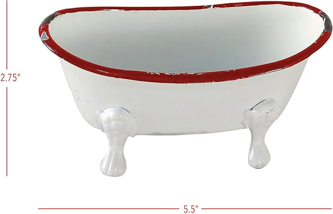 Foreside Home & Garden Red Rim White Enamel Bathtub Soap Dish