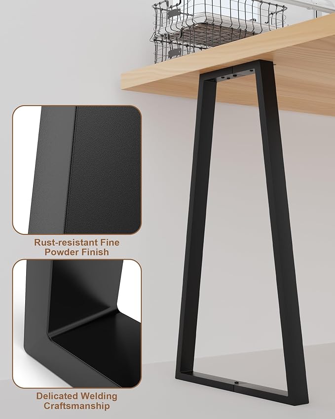 Metal Table Legs 28 Inch - Kitchen Dining Desk Leg Trapezoid Heavy Duty Steel Furniture Replacement Feet for DIY Bench, Stool, Chair, Coffee Tables, End/Side Table (Set of 2, Black)