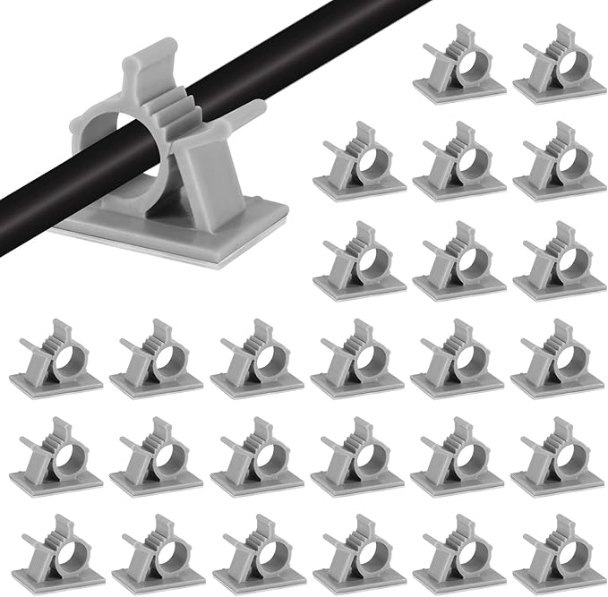 30 Pack Viaky Wire Holder for 0.4 Inch(Max) Cable - Cable Management Organizer Cable Clips Strong Adhesive Cord Hooks - Home, Office, Car, Cubicle, Desk, Wall, Nightstand Accessories - Grey