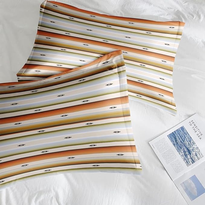 Comforter Set King Size, Geometric Tribal Striped 7 Pcs Bedding for Kids and Adults, Boho Modern Colorful Bed Sheet Sets with Fitted Sheet 2 Pillowcase & 2 Sham for Bedroom Bed Decor