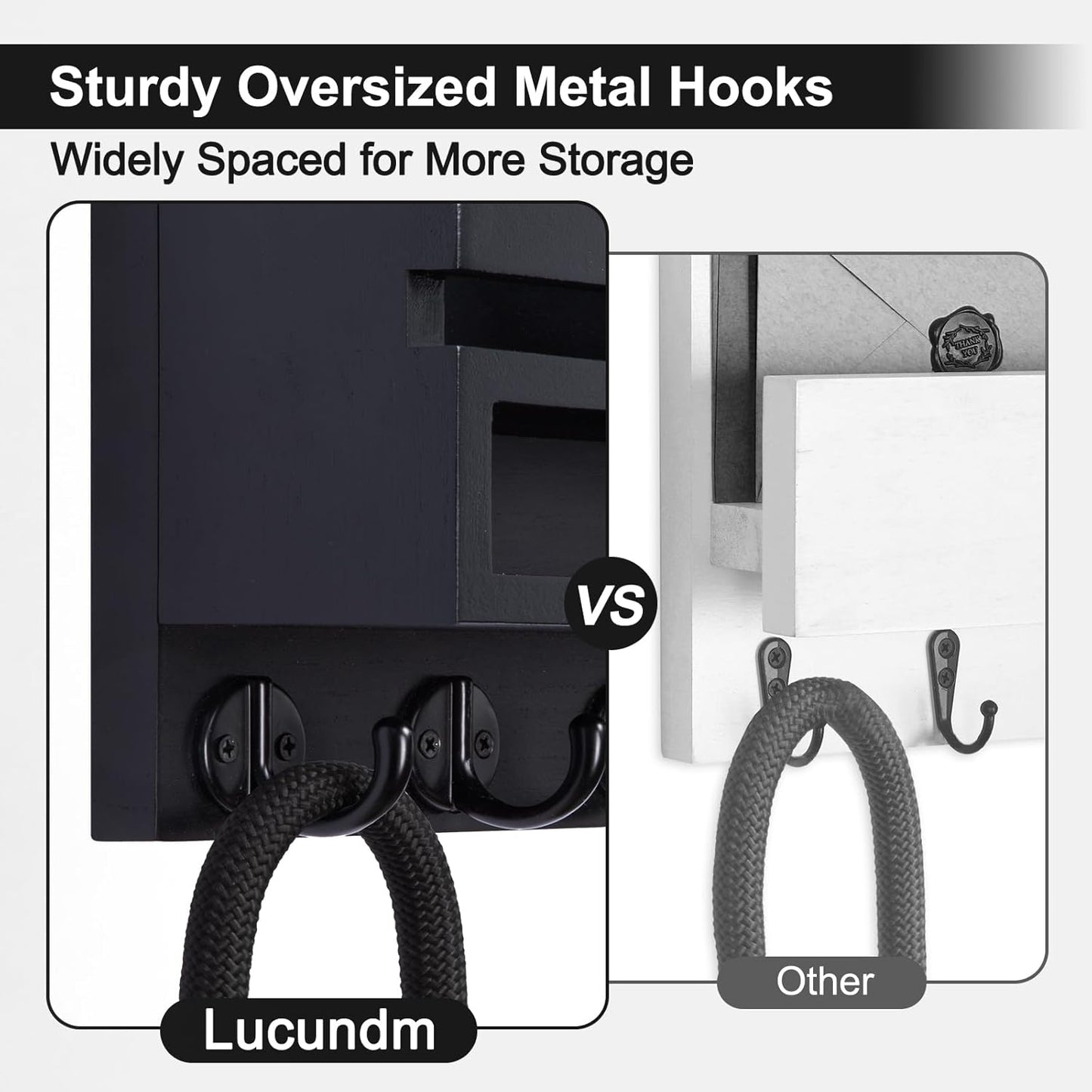 Skiennix Key and Mail Holder Wall Mount - 5 Hooks for Coats and Dog Leashes | Entryway Organizer 11.8”W x 7.8”H x 3.2”D