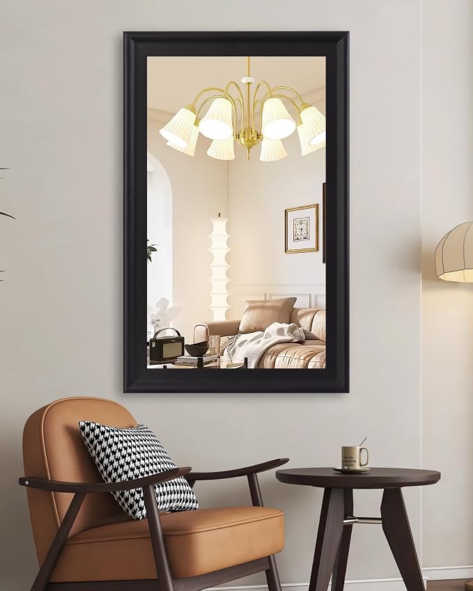 CULER Black Wood Wall Mirror for Bathroom,Rectangle Rustic Large 30 x 48 inch Hanging Vanity Mirrors with Wooden Frame for Living Room,Bedroom,Entryway