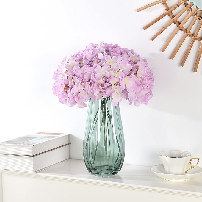 10PCS Artificial Hydrangea Flowers, Fake Hydrangea Silk Flowers Heads with Stems for Wedding Home Party Shop Baby Shower Decoration-Pink