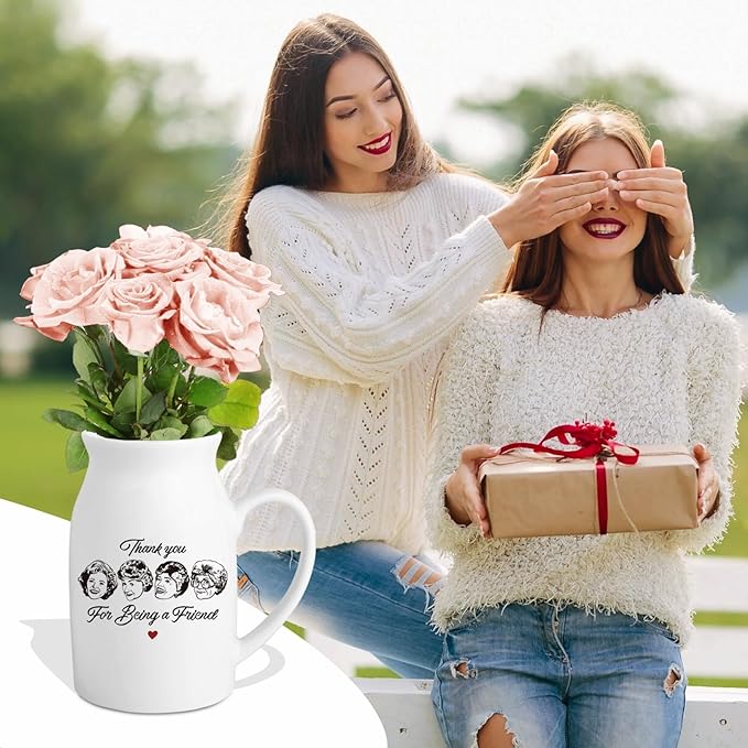 Golden Girls Merchandise, Friend Gift for Women, White Ceramic Flower Vase, Friendship Thank You Gift for Women Best Friend Sisters Bestie, Thank You for Being A Friend (No Plants)