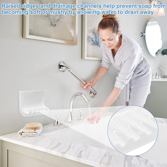 White Retro Ceramic Bathroom Soap Holder, Mid Century Ceramic Soap Stand, Soap Holder Shower Tray for Home Bathtubs, Bathroom Sinks, and Shower Stalls