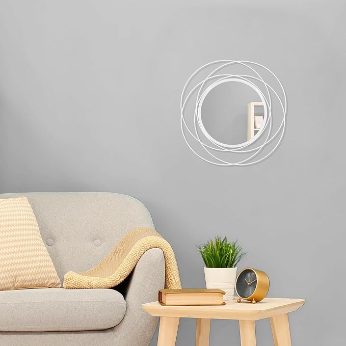 Mirrors Wall Decor Iron Frame Round Art Wall Mirrors Home Decoration Hanging Mirrors for Living Room Bedroom Bathroom Entryway White 12” x 12”