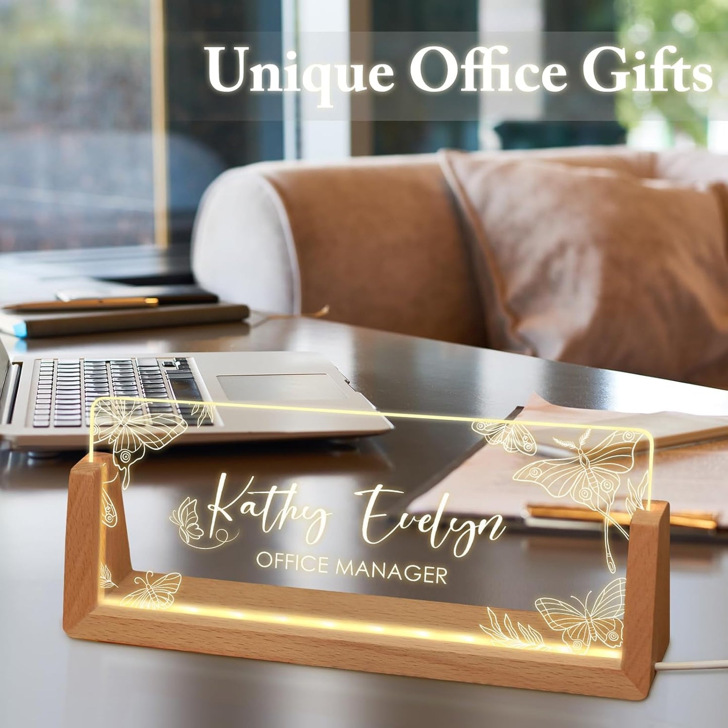 Skiennix Personalized Light-Up Acrylic Desk Name Plate - Custom Office Gift for Boss, Coworkers & Teachers