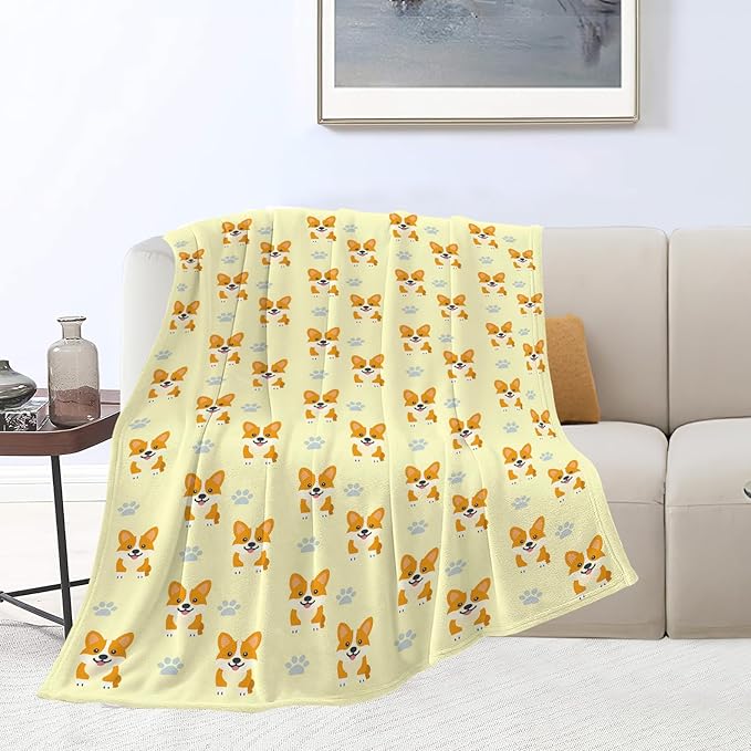 Corgi Blanket Cute Corgi Dog Throw Blanket Puppy Soft Cozy Fleece Fuzzy Stuffed Plush Flannel Gifts for Girls Women Boys Kids Adults 60"X80"