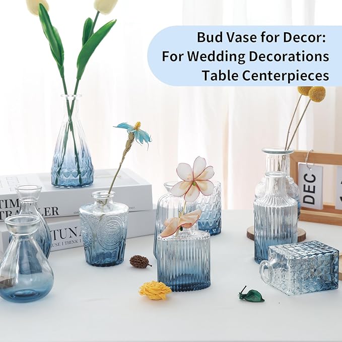 Blue Glass Bud Vases Set of 20,Small Flower Vases for Wedding Centerpieces,Bud Vases in Bulk Glass Vase for Table Decoration,Home Decor