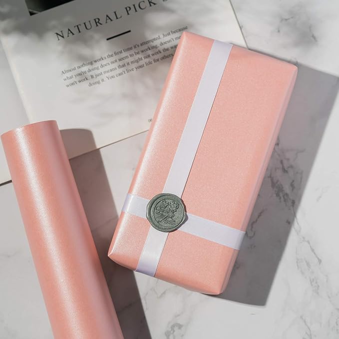 RUSPEPA Pink Gift Wrapping Paper, Jumbo Roll, Pink Solid Color Pearly Shiny Silk Gift Paper for Valentine's Day, Wedding, Birthday, Christmas, Baby Shower Girls, Anniversary, 30 inches x 32.8 feet