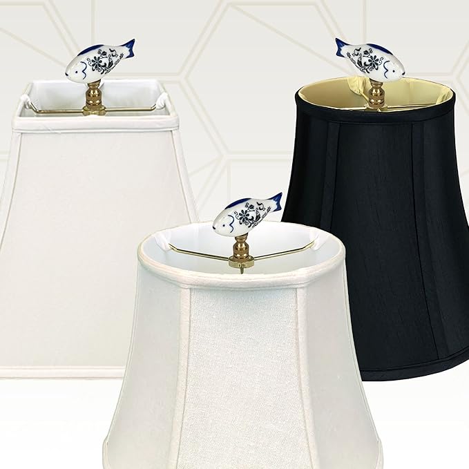 Royal Designs, Inc. Porcelain Fish Finial for Lamp Shade, Polished Brass, Blue & White, Pack of 2