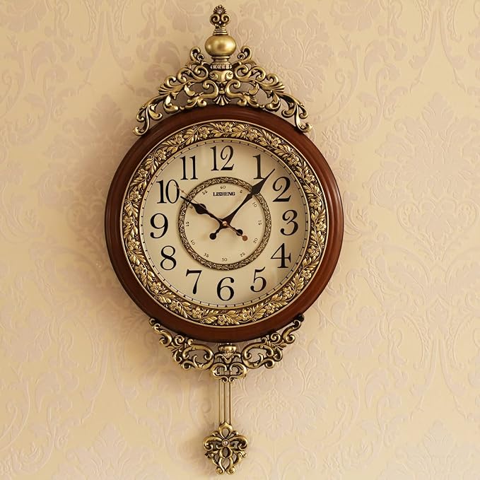 SHISEDECO Elegant, Traditional, Decorative, Hand Painted Modern Grandfather Wall Clock Fancy Ethnic Luxury Handmade Decoration, Swinging Pendulum for New Room or Office. Large. 29.5 Inch. Brown
