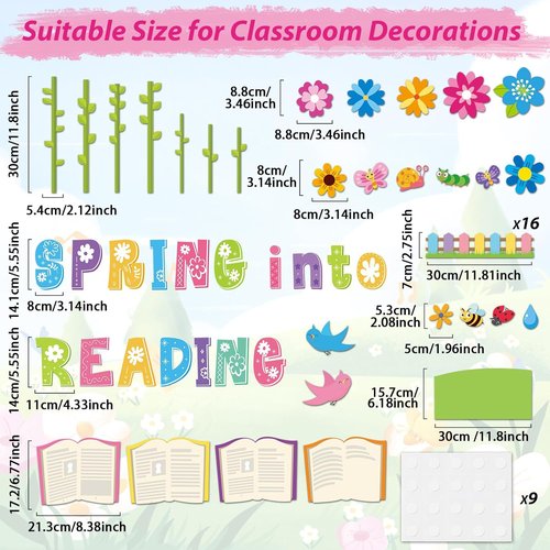Gisgfim Spring Reading Bulletin Board Decorations Set - Butterflies & Flowers Cutouts for Classroom Decor